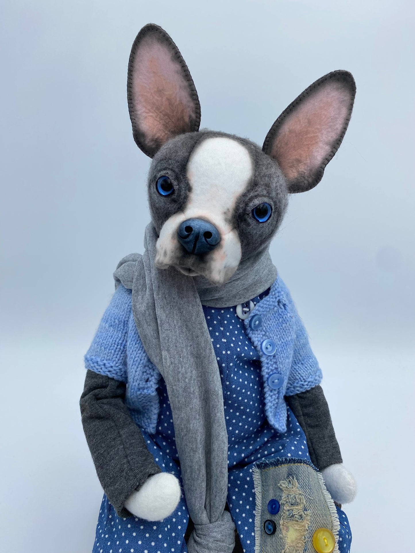 Boston Terrier Art Doll  PDF Pattern  Approx 28cm Seated