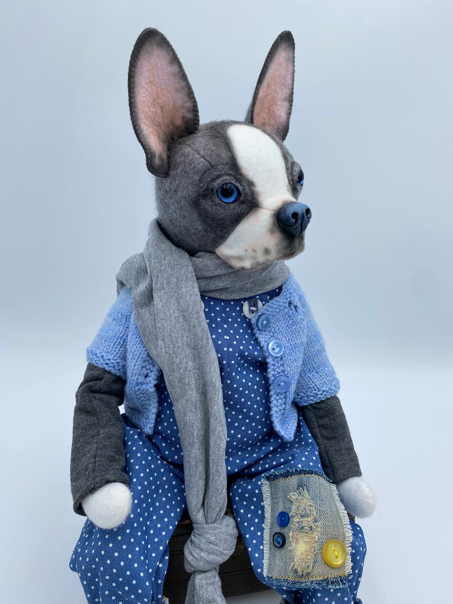 Boston Terrier Art Doll  PDF Pattern  Approx 28cm Seated