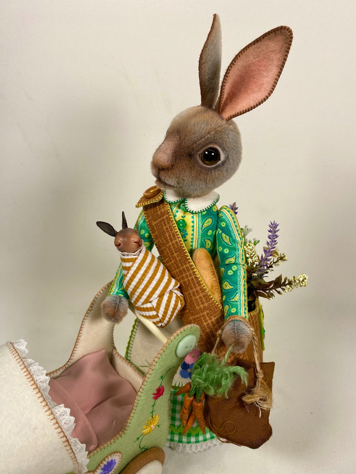 Mama Hare and Twin Babies with Pram  PDF Pattern   Mama Approx 35cm