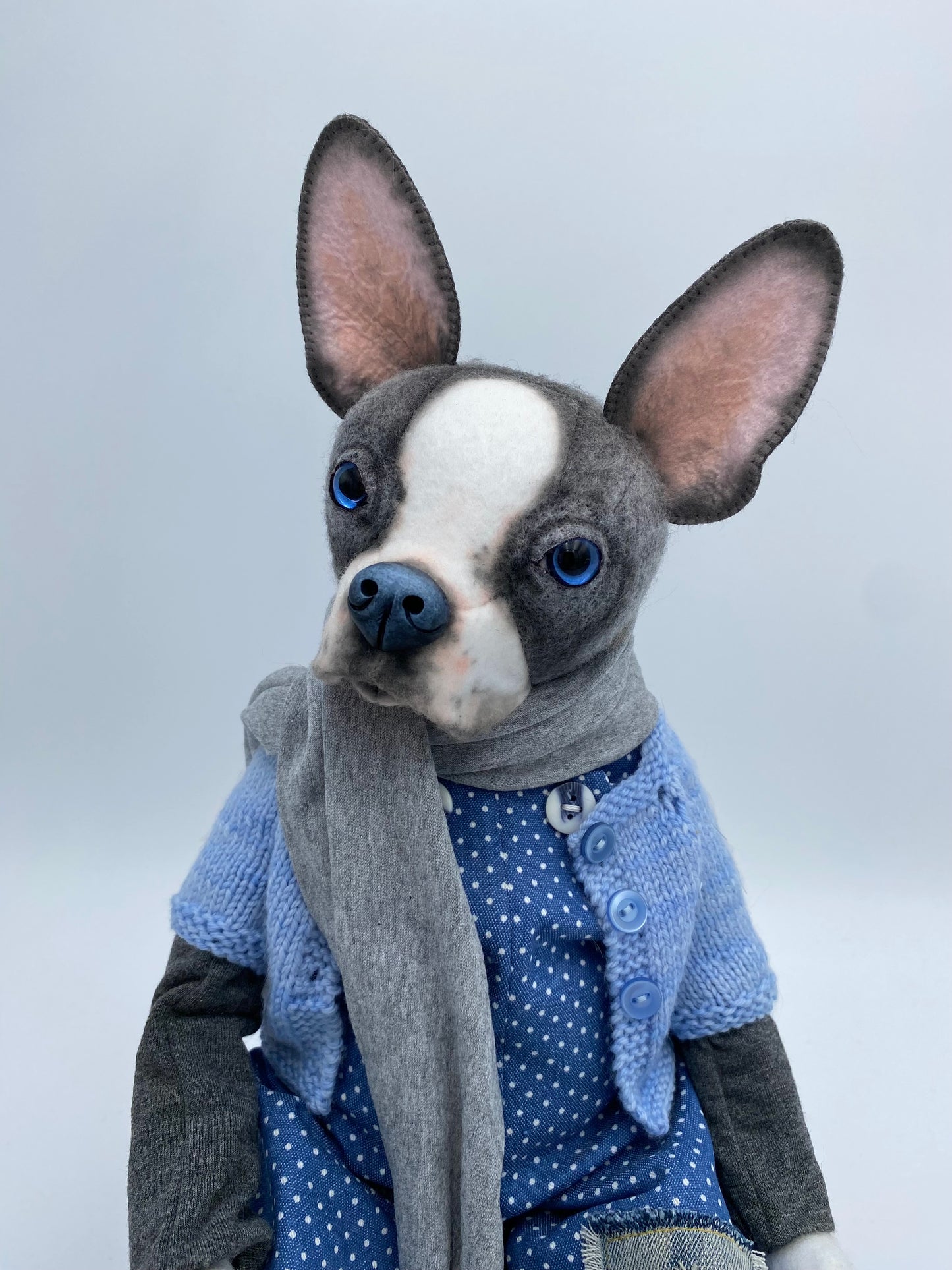 Boston Terrier Art Doll  PDF Pattern  Approx 28cm Seated