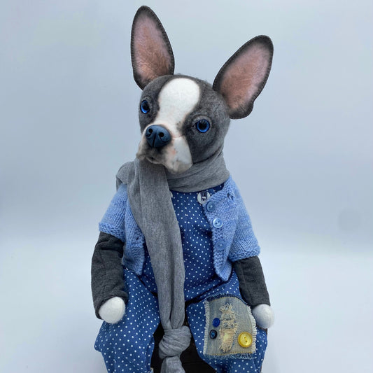 Boston Terrier Art Doll  PDF Pattern  Approx 28cm Seated