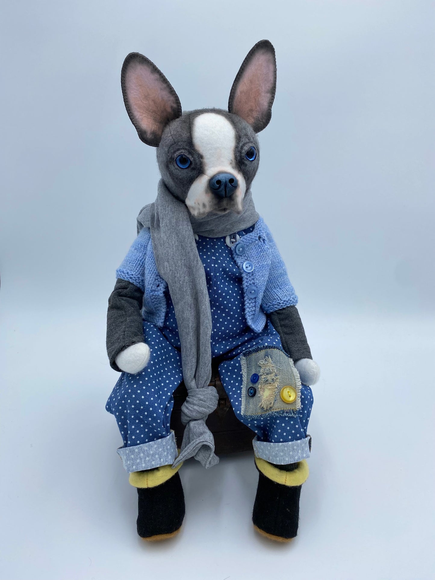 Boston Terrier Art Doll  PDF Pattern  Approx 28cm Seated